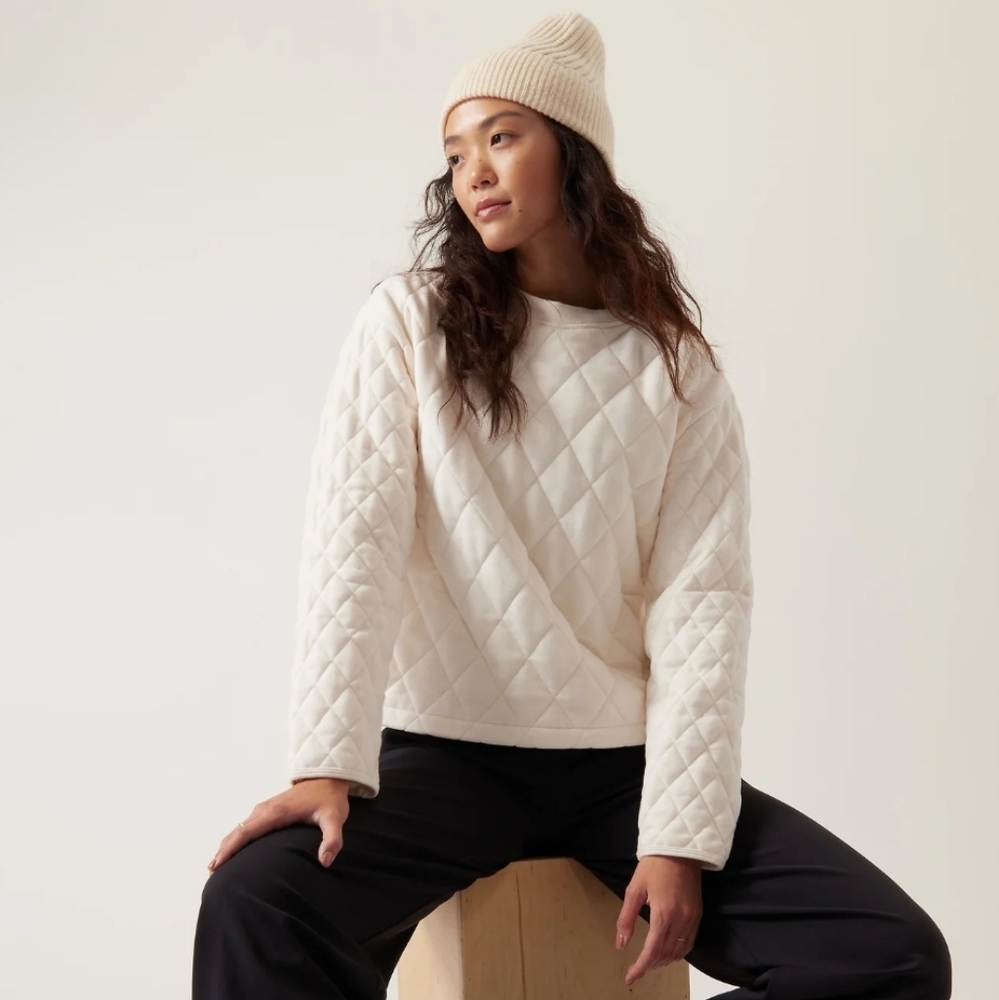 Athleta Retroplush Quilted Cream White Puffer Sweater